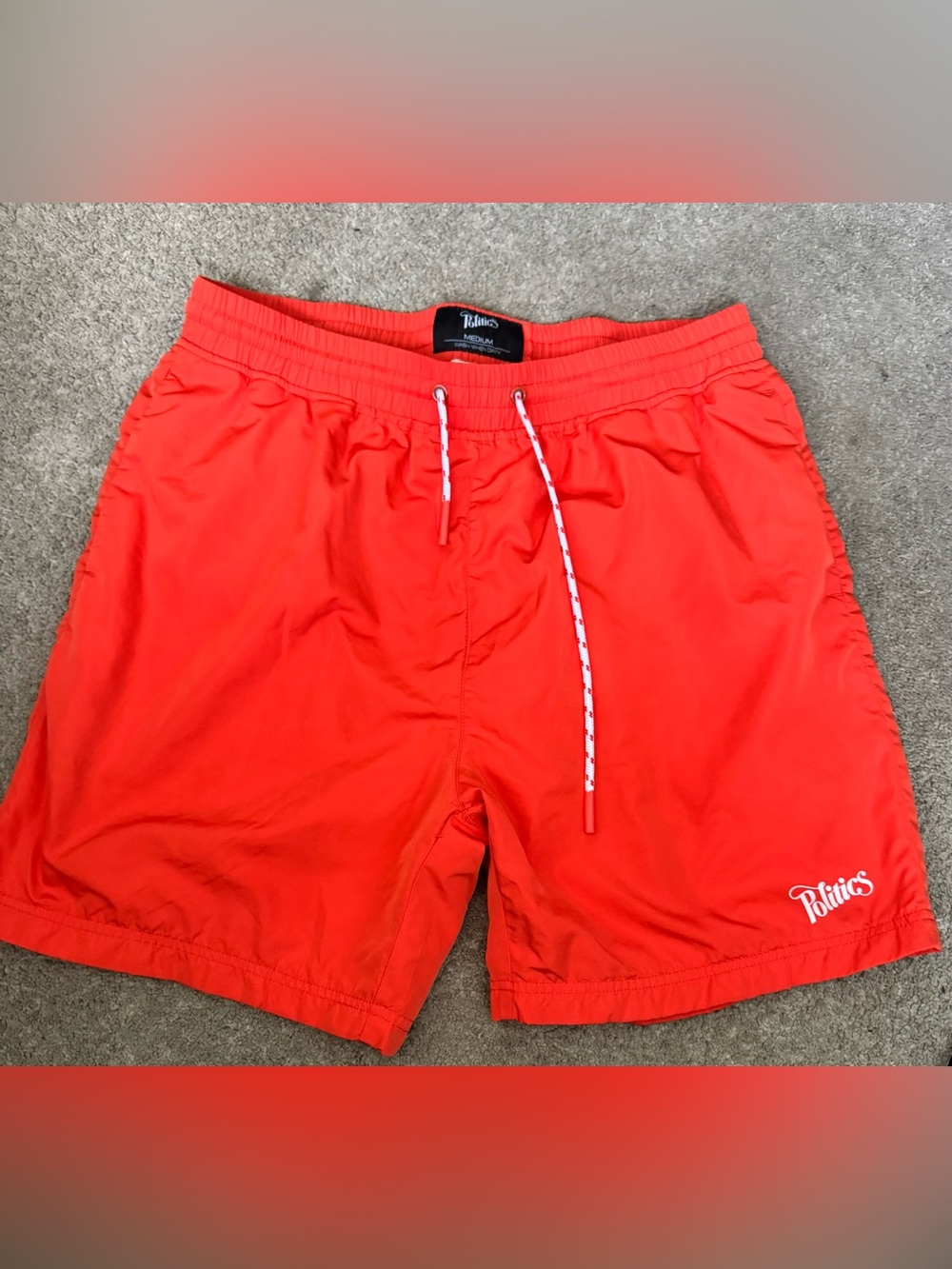 Men’s Bright Red Swim Trunks with Drawstring Waist